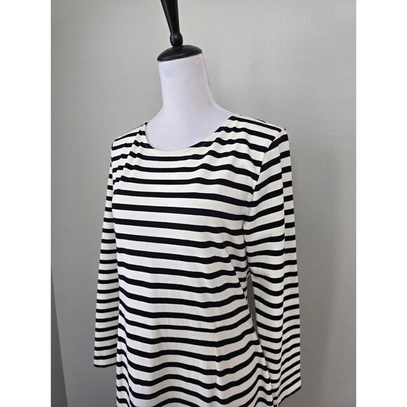 J.Crew Black & White Stripe Long Sleeve Midi Dress | Size 12 Cotton Preppy - Picture 2 of 8